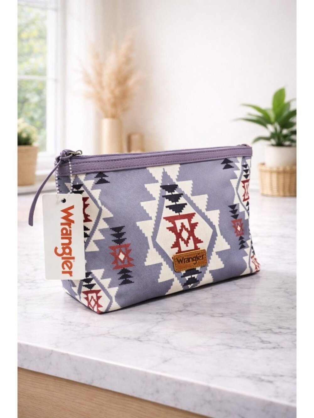 New Wrangler Gray Boho Western Aztec Cosmetic Bag Zipper Travel Makeup Case